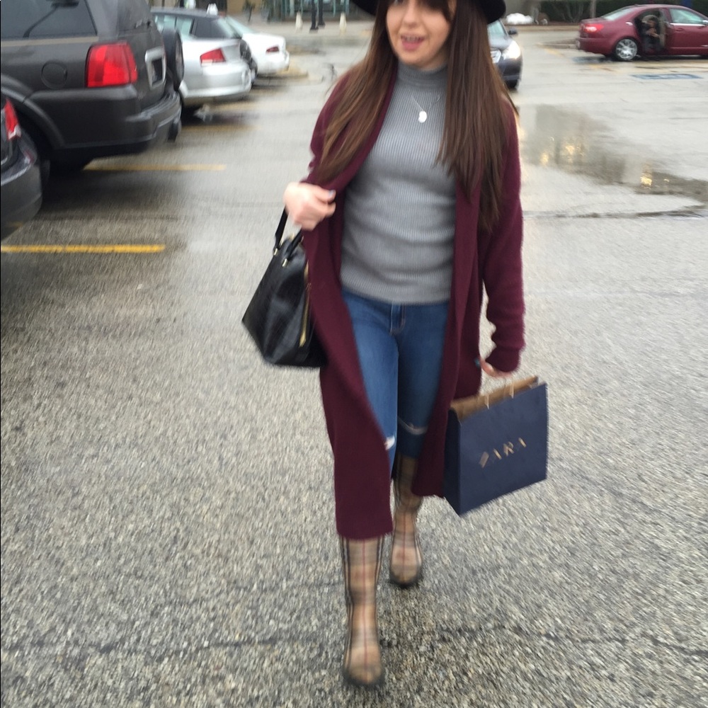 Maroon cardigan duster